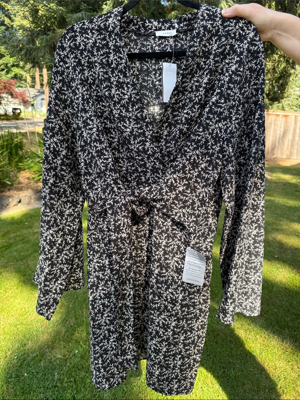 Lush Black and White Floral Wrap Dress